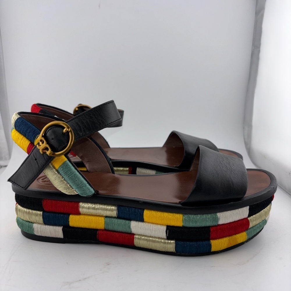 Tory Burch Leather Camilla Embroidered Platform Ankle Strap Sandals Size 5​​​​​ - Picture 11 of 16